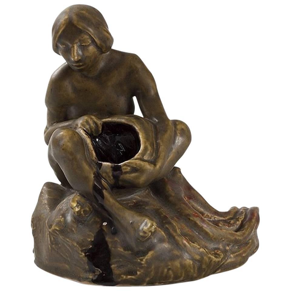 "Femme Au Pieuvre" French Art Nouveau Glazed Ceramic Inkwell by Rupert Carabin For Sale