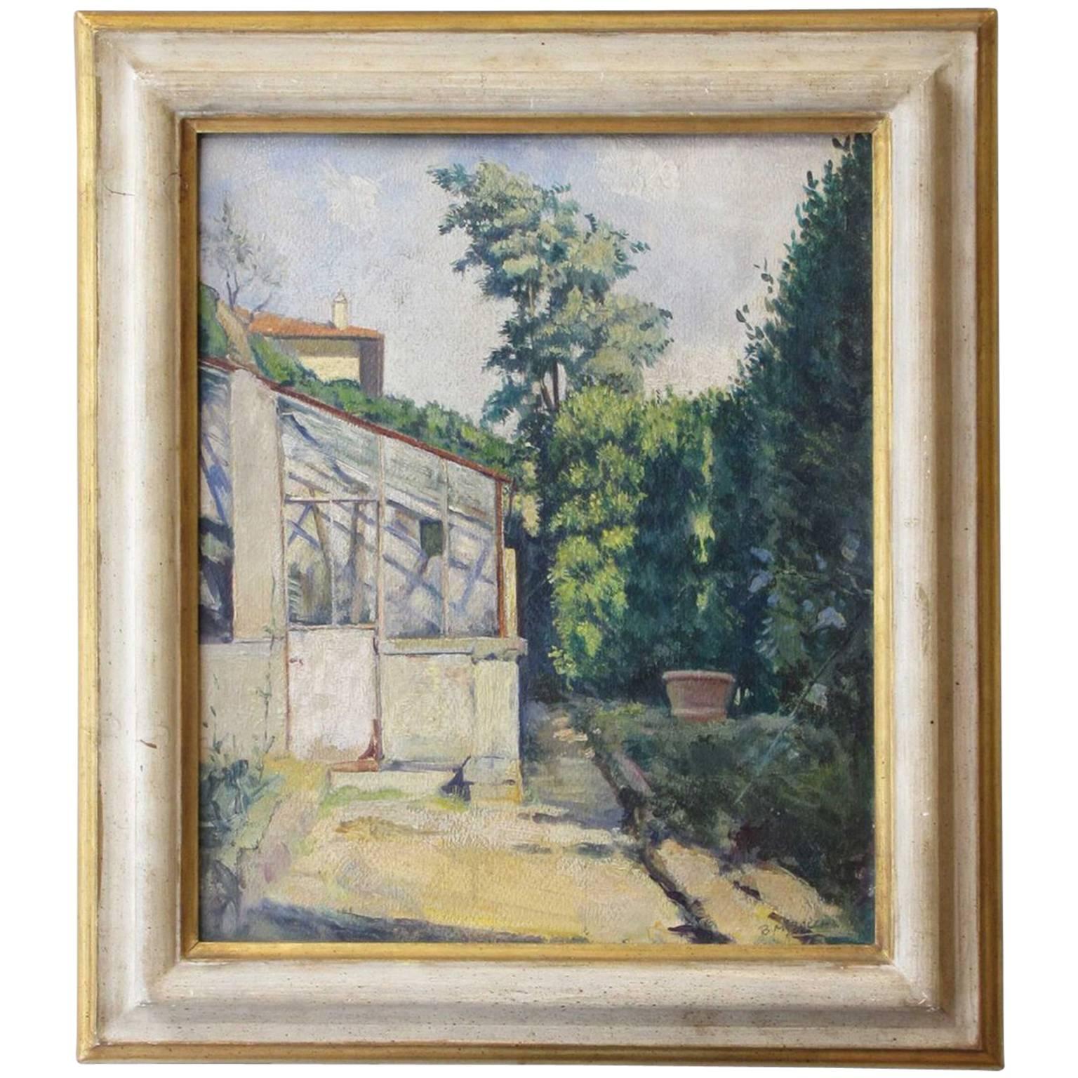 Italian Mid-20th Century Painting Depicting Garden View by Baccio Maria Bacci For Sale