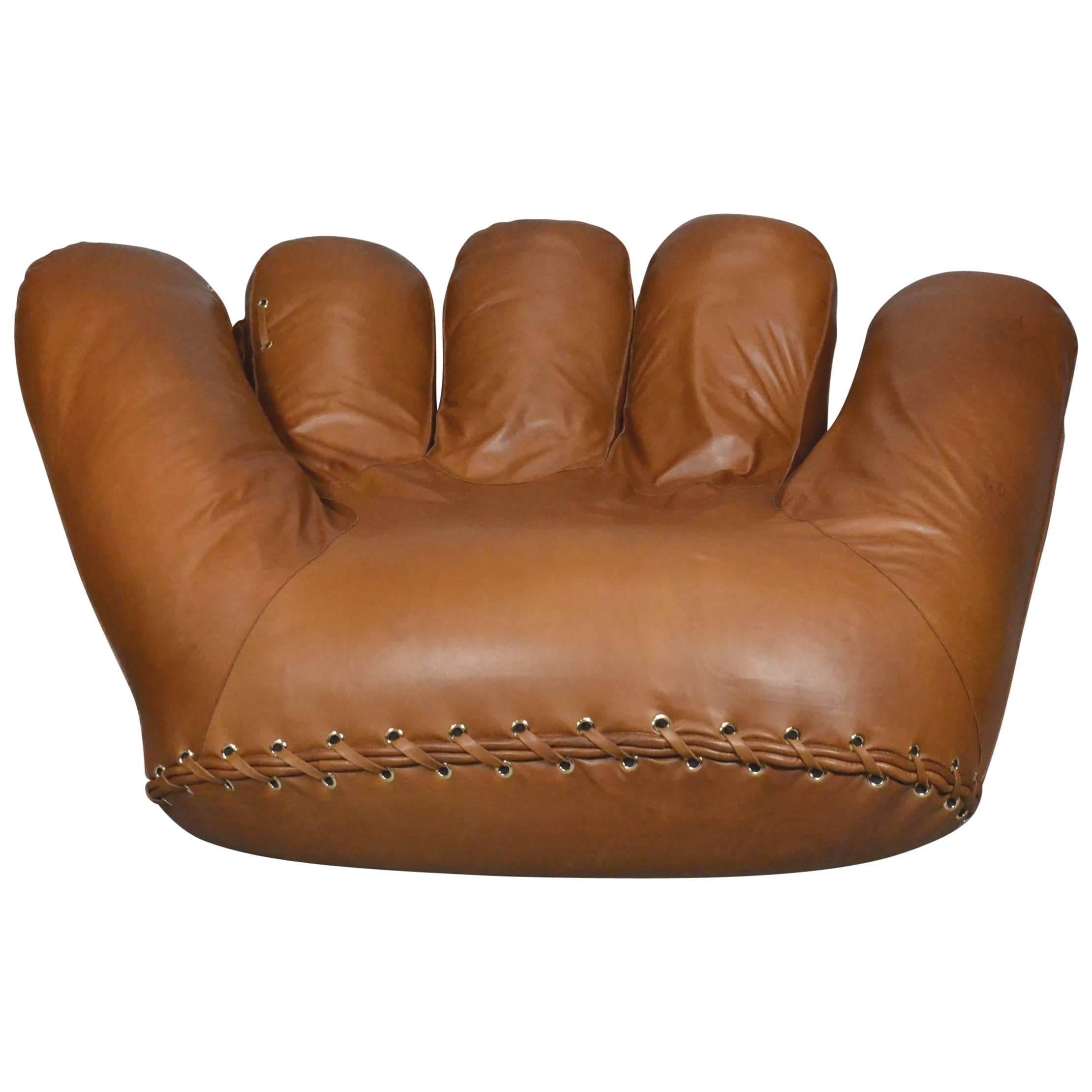 Joe Baseball Glove Lounge Chair in Anilin Leather For Sale