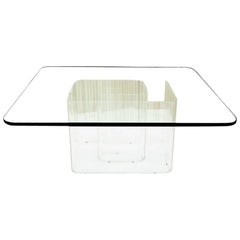 Lucite Snail Base Square 3/4" Thick Glass Top Coffee Table
