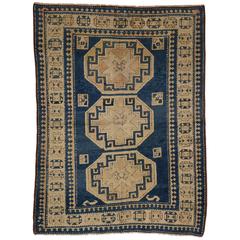 Vintage Turkish Blue Kazak Rug with Modern Tribal Style 7