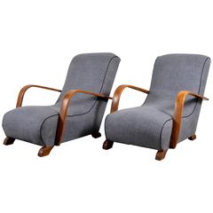 Two Comfortable Linen Lounge Chairs