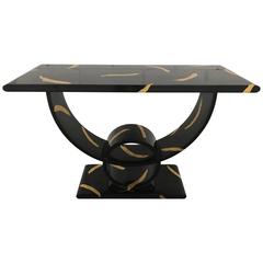 Decorative Black Lacquered and Gold Leaf Console 11