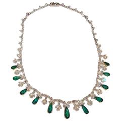 18-Karat Large Emerald Flawless Diamond Necklace