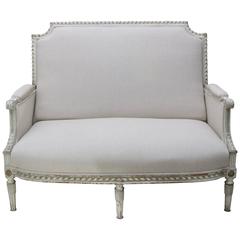 Antique French, Louis XVI Style, Painted Salon Settee, circa 1900
