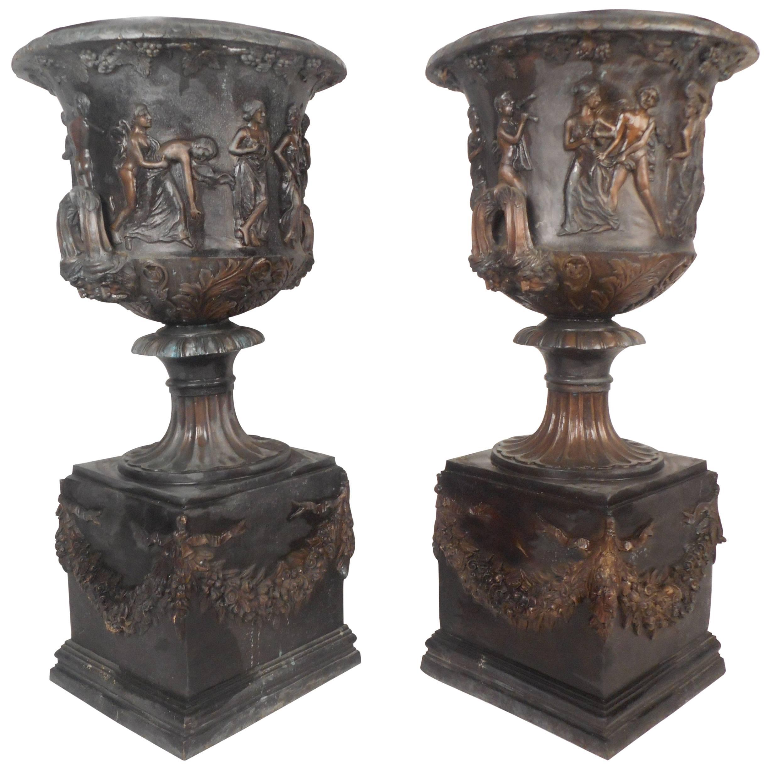  Pair of Medici Style Bronze Urns