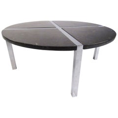 Contemporary Modern Chrome and Marble Circular Coffee Table