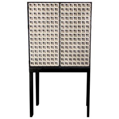 Artisan Crafted Iron and Stone Tile Three Dimensional Illusion Cabinet on Stand