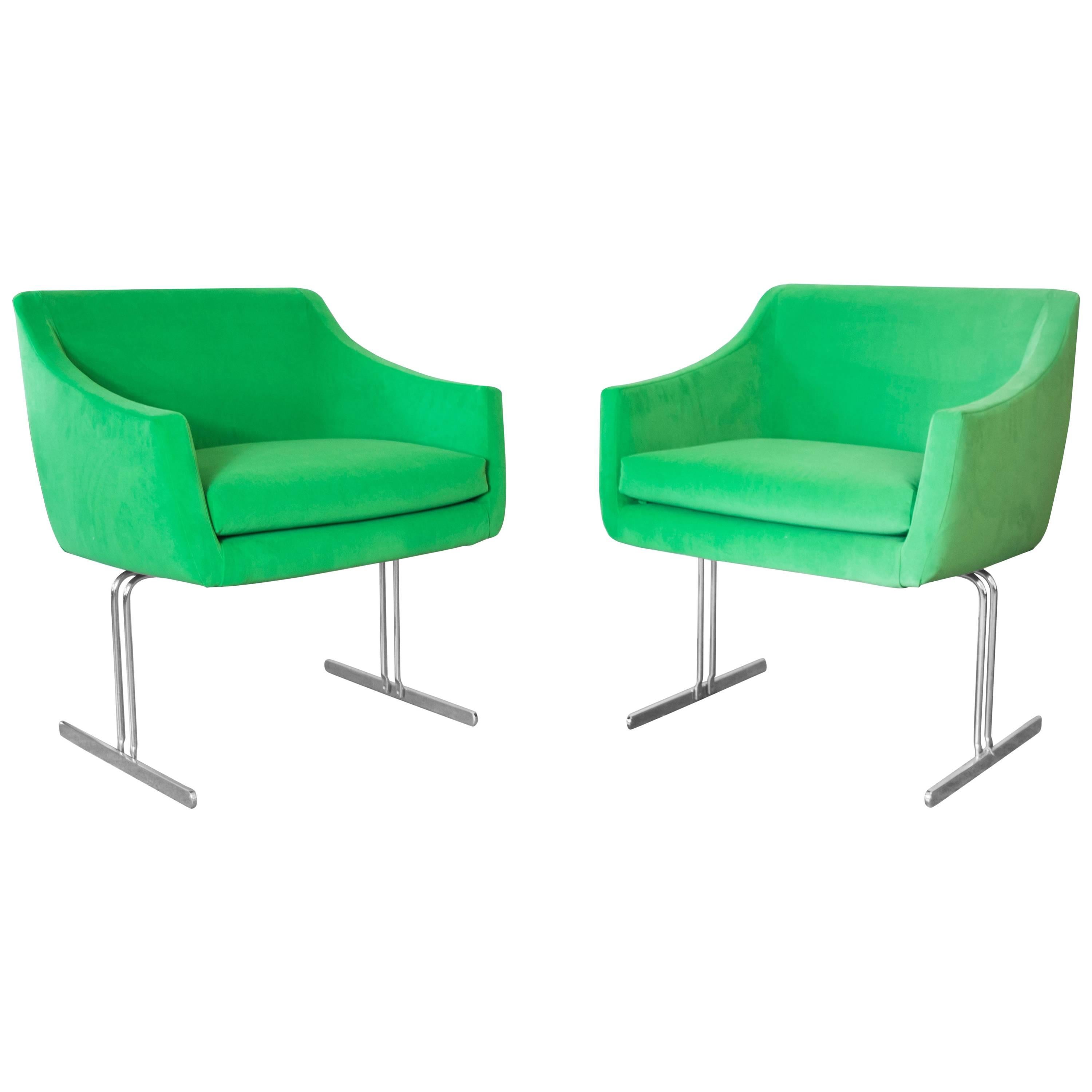 Pair of Hugh Acton Lounge Chairs by Vecta in Bright Green Velvet