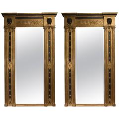 Pair of Regency Giltwood and Ebonized Wall Mirrors