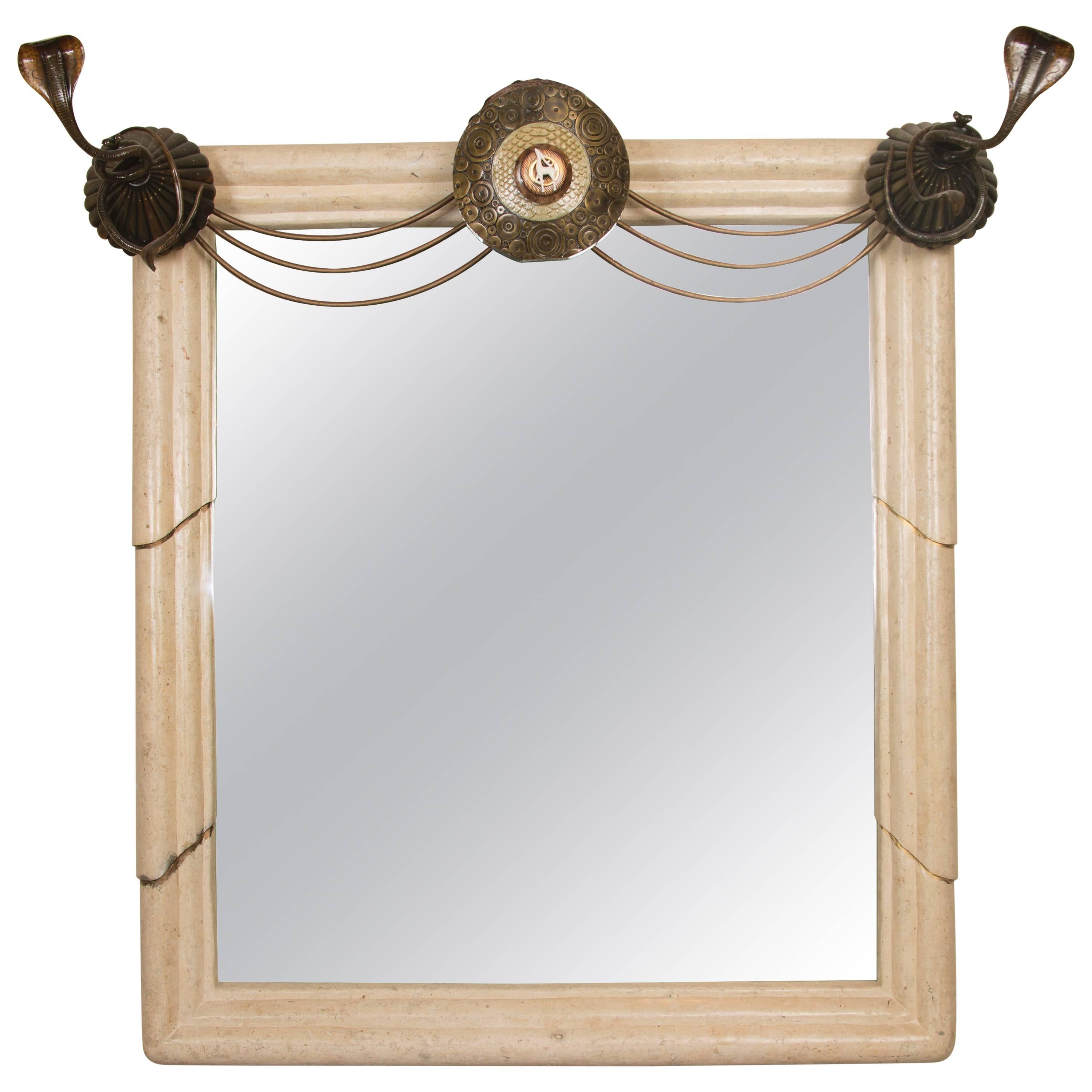 Art Deco Mirror with Edgar Brandt Decoration