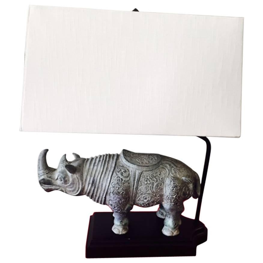 Bronze Rhino Lamp with Shade, 1970s For Sale