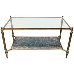 Maison Jansen Style Rectangular Brass, Antique Mirror and Glass Cocktail Table 10