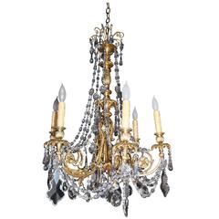 Bronze Six (6) Arm Chandelier with Faceted Crystal Prisms