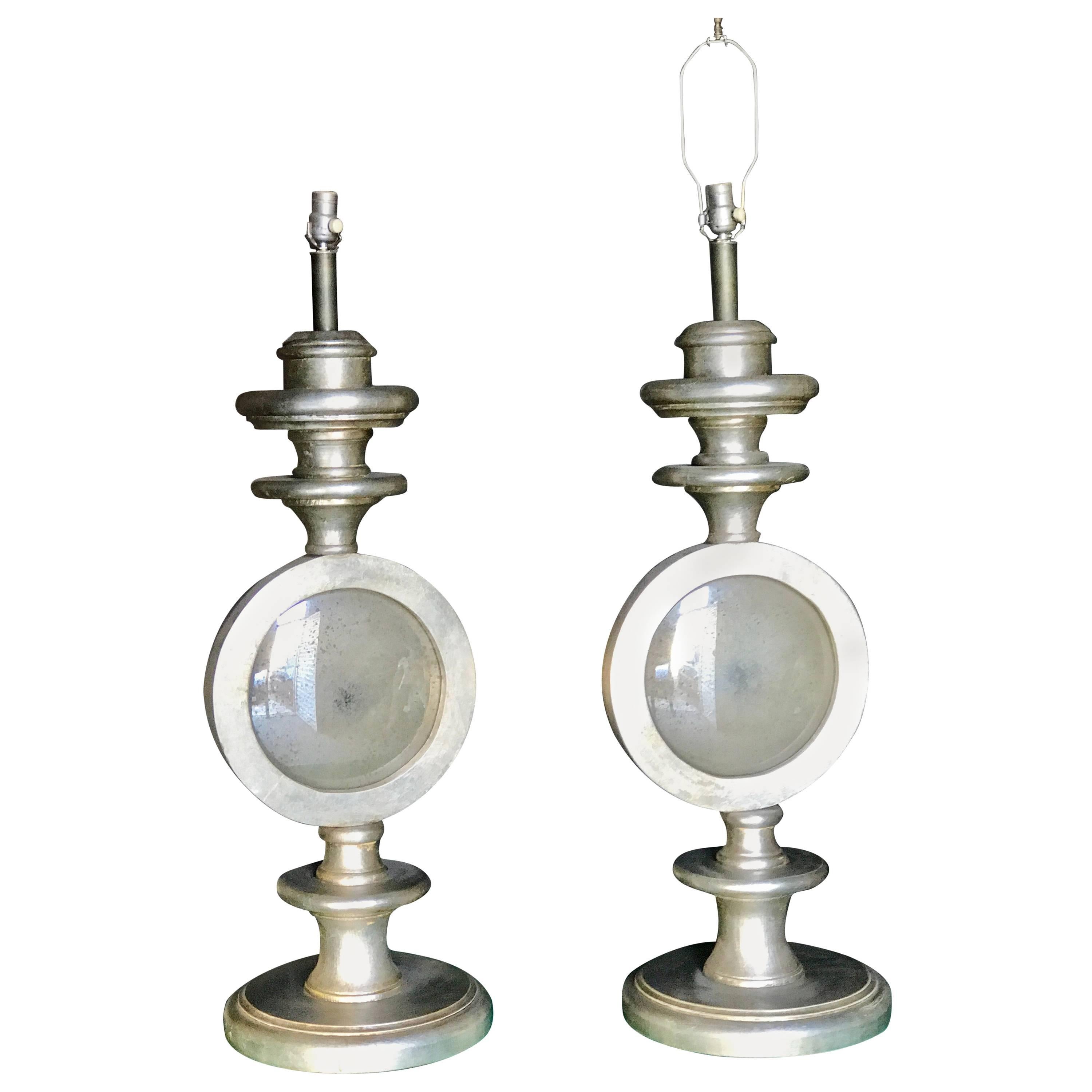 Oversize Italian Silver Leaf Table Lamps, Pair For Sale