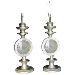 Oversize Italian Silver Leaf Table Lamps, Pair