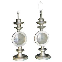 Oversize Italian Silver Leaf Table Lamps, Pair 7