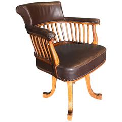 French 19th Century Walnut and Leather Swivel Office Chair