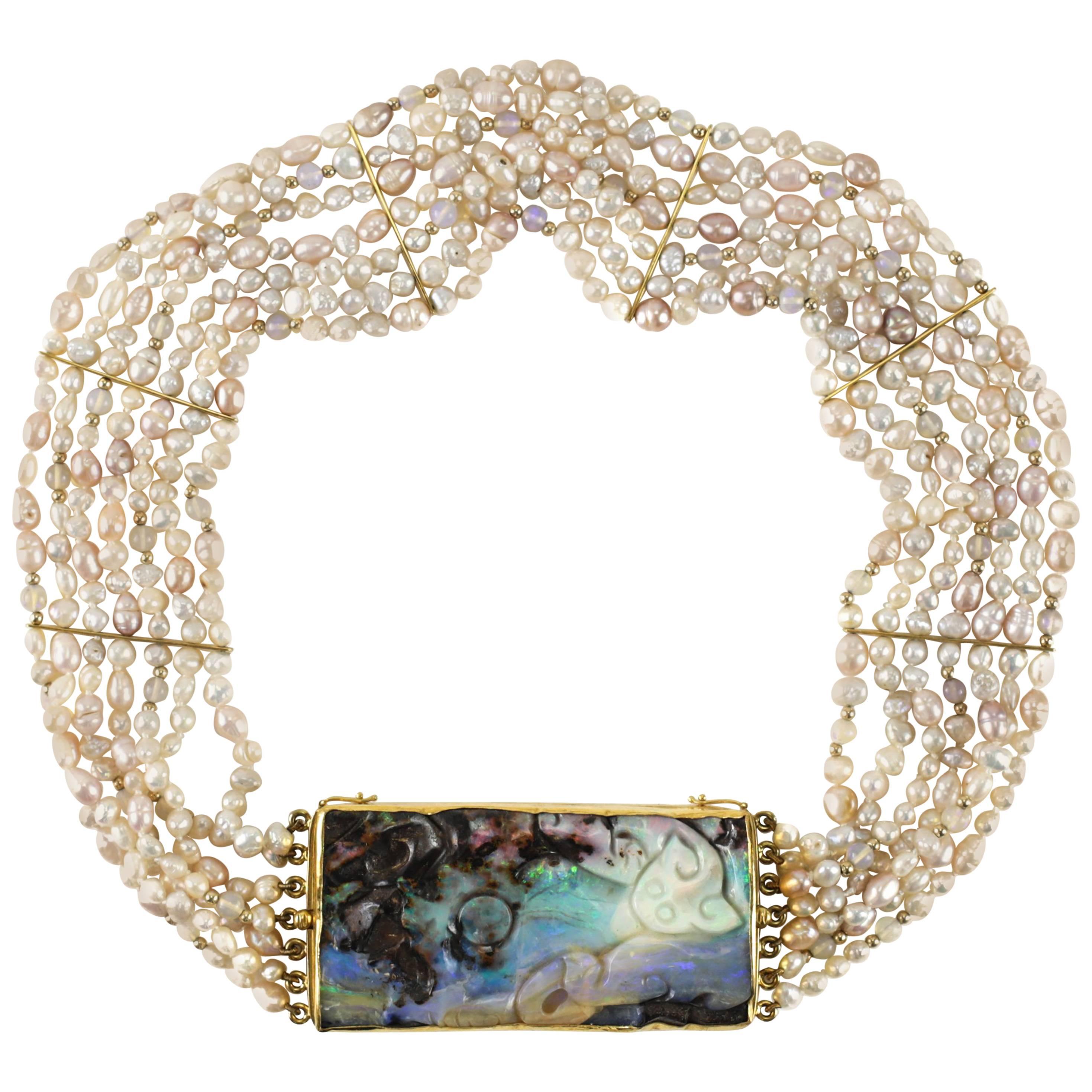 Opal Pearl and 24-Karat Gold Choker by Harry Fireside For Sale