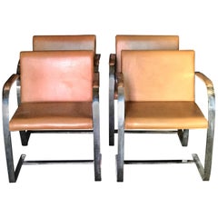 Vintage Mies Van Der Rohe for Knoll Studio "Brno Flat Bar" Lounge Armchair in Leather 
