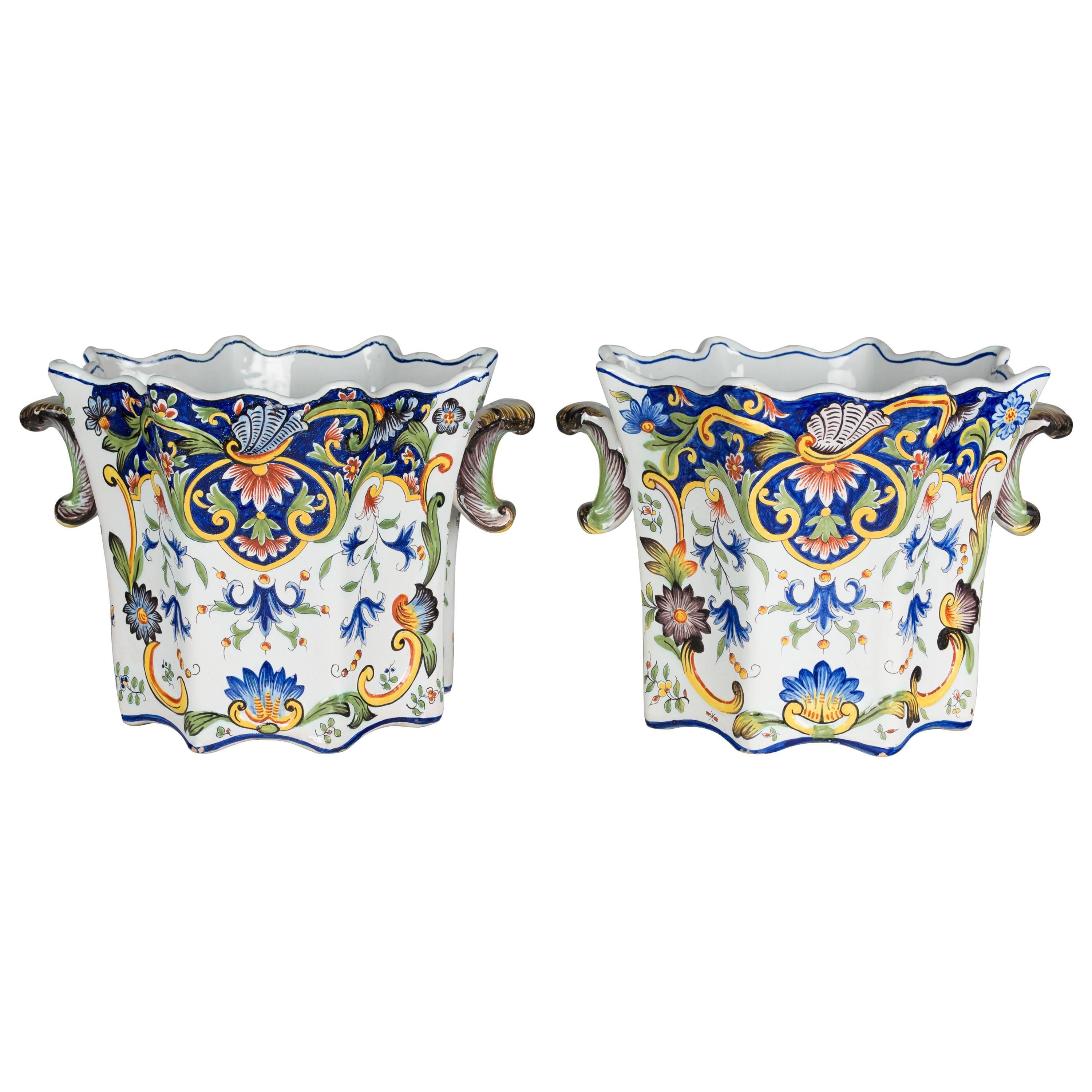 Pair of 19th Century French Desvres Cache Pot