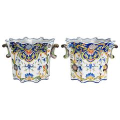 Pair of 19th Century French Desvres Cache Pot