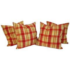 Two Pairs of Vibrant Red and Yellow Plaid Horse Blanket Pillows 5
