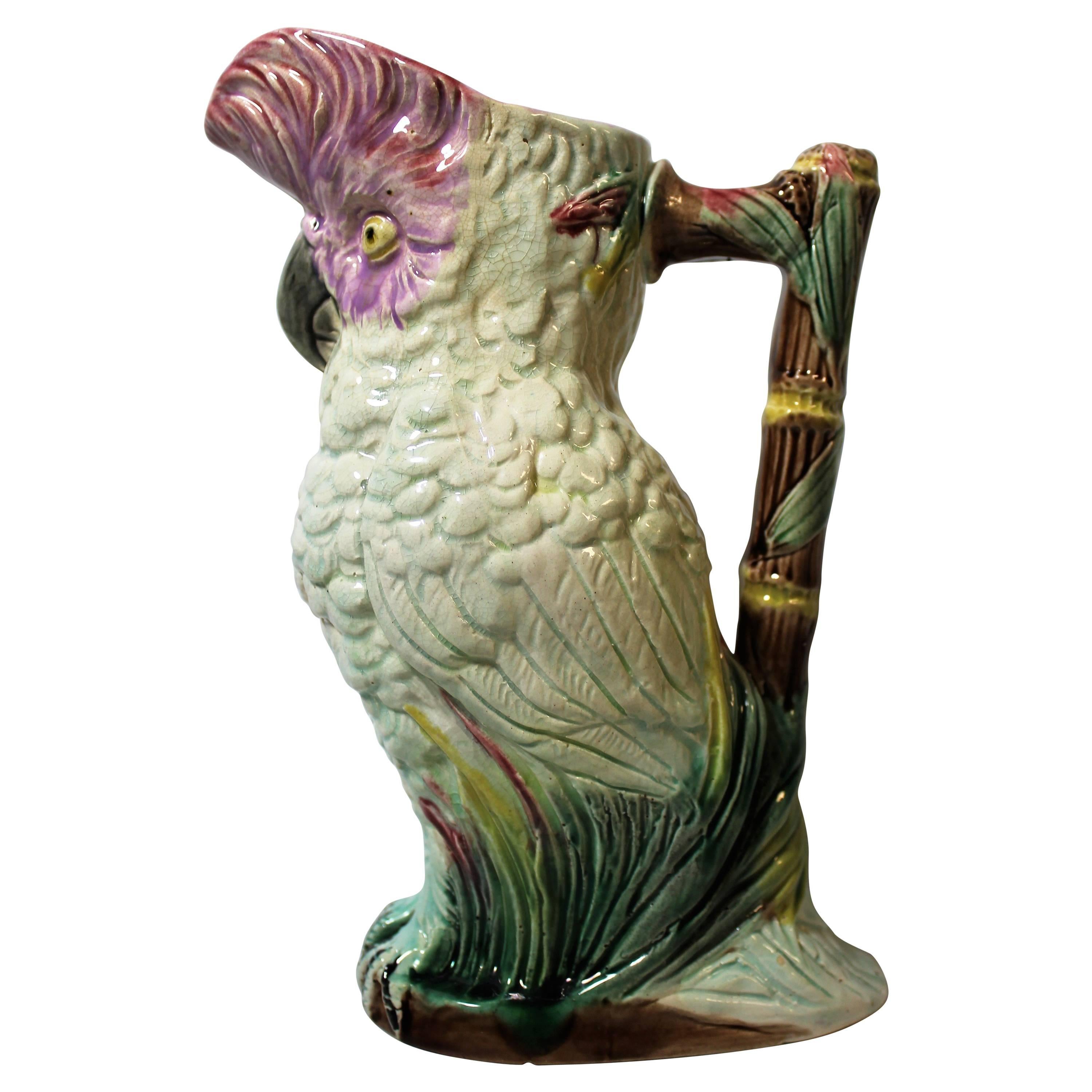 Whimsical Majolica Parrot Pitcher