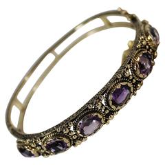 Retro Ladies 14-Carat Gold and Amethyst Bracelet