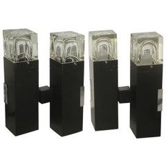 Vintage Pair of Table Lamps Sciolari Black Lacquered Aluminium 1970 Minimal Design