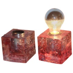 Retro Cubic Pair of Table Lamps Poliarte 1960 Minimal Design