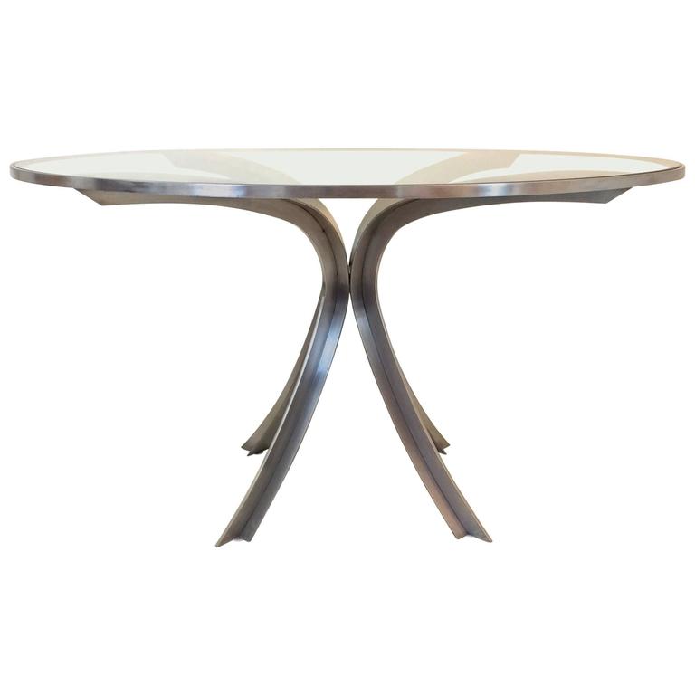 Xavier Feal Round Table, Brushed Steel, circa 1970, France For Sale at