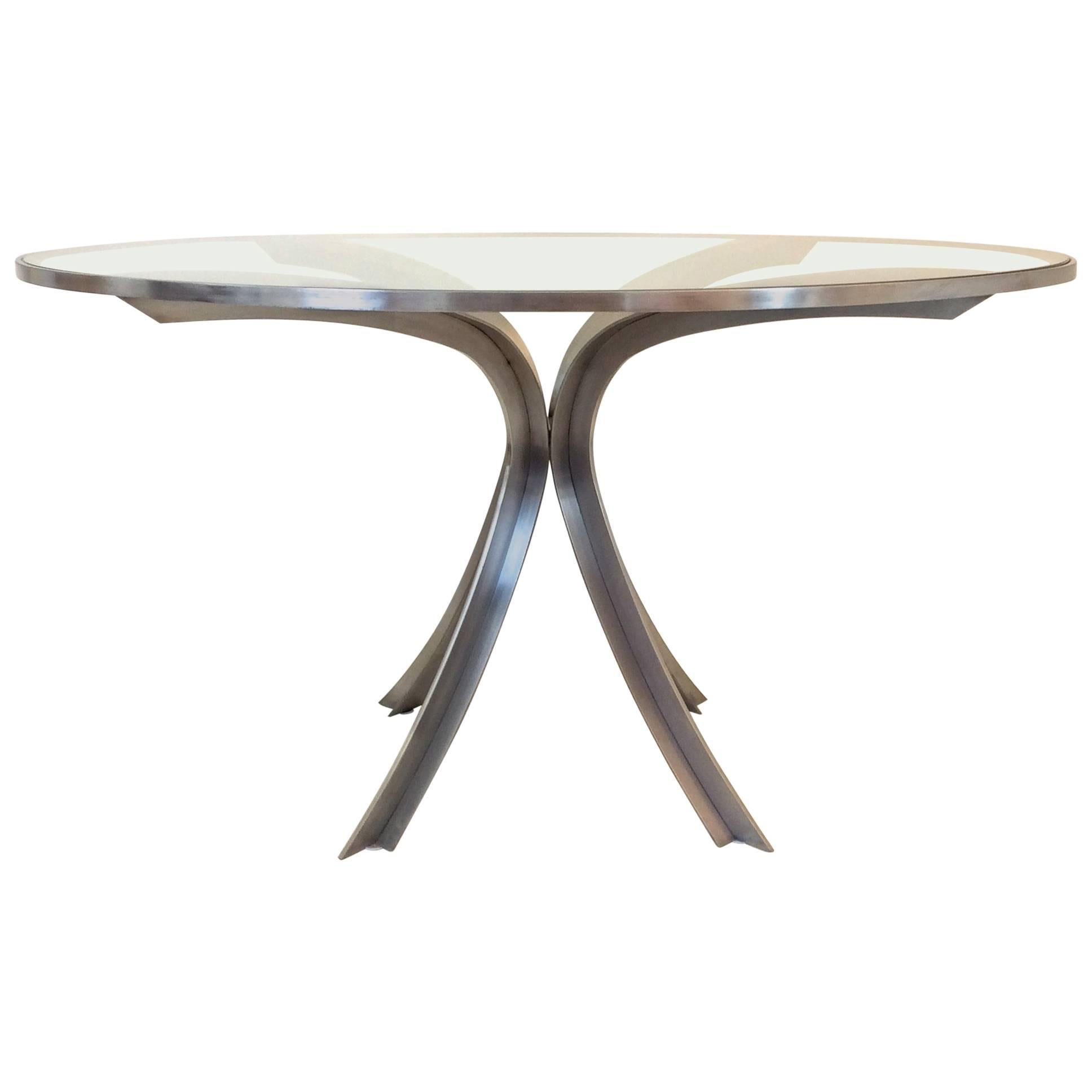 Xavier Feal Round Table, Brushed Steel, circa 1970, France