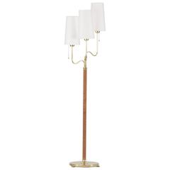 Leather and Brass Floor Lamp by Hans Bergström