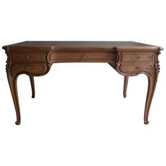 Oak French Regence Style Ministery Desk Five Drawers and Leather Top