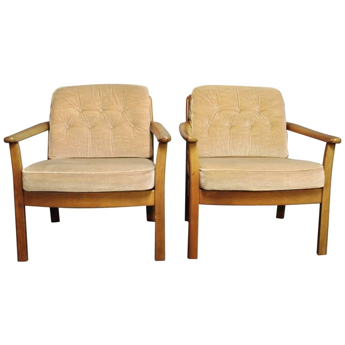 Pair of Easy Chairs in Polished Wood of Danish Design, 1960s