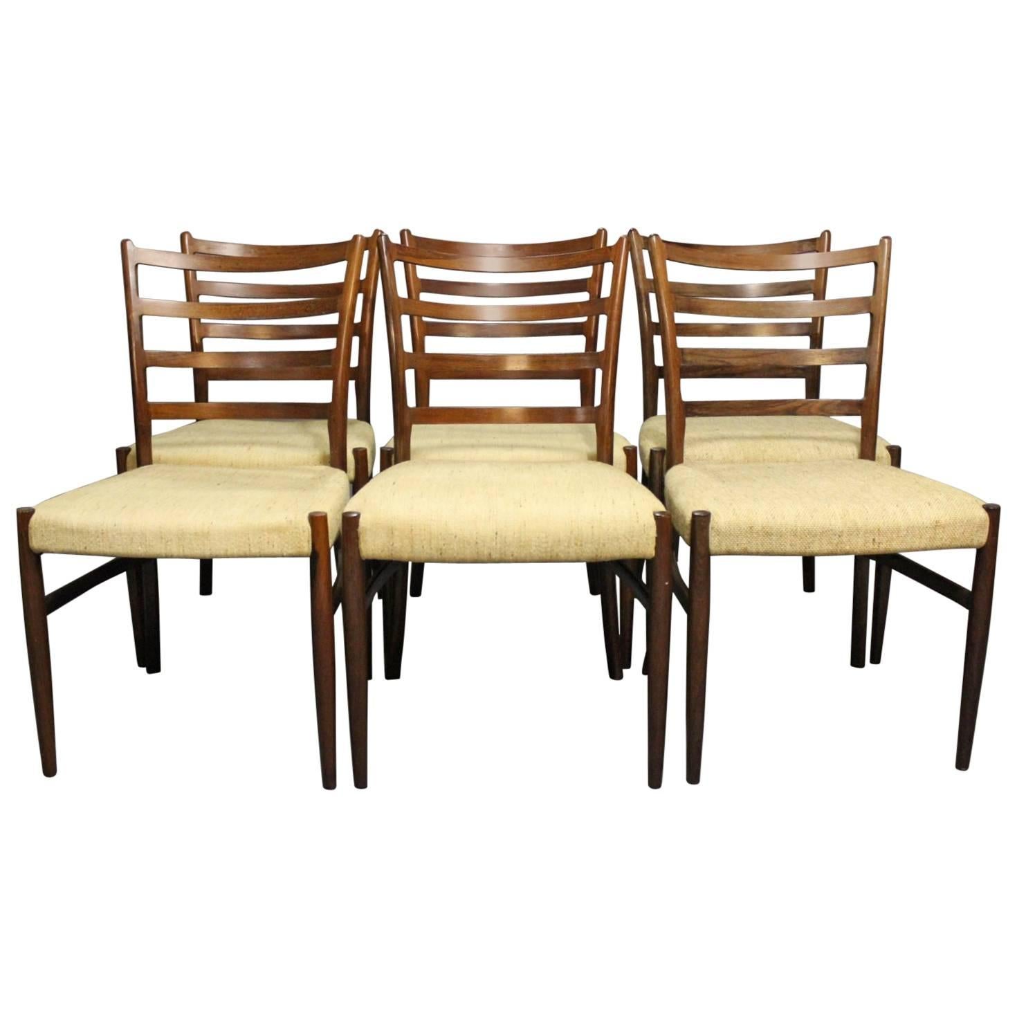 Set of Six Dining Room Chairs in Rosewood by N. O. Møller, 1960s