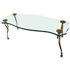 Hollywood Regency Plate Glass and Brass Coffee Cocktail Table