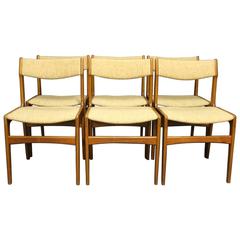 Set of Six Dining Room Chairs in Teak and Light Wool by Erik Buch, 1960s 5