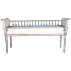 Rare Period Swedish Gustavian Painted Spindle Back Bench, 19th Century