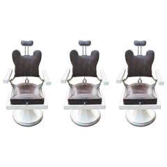 Vintage Set of Three French Barber Hairdresser's Chairs, in Original Crocodile Leather