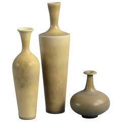 Three Vases with Yellow Glaze by Berndt Friberg for Gustavsberg 1