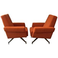 Pair of Vintage mid-century Orange lounge chairs, 1950s-1960s