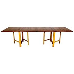 Dining Table, "Maria Flap" Designed by Bruno Mathsson in Teak and Birchwood