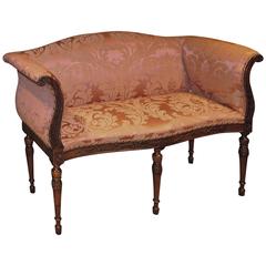 Attractive Adam Period Carved Mahogany Window Seat Upholstered in Red Damask 3