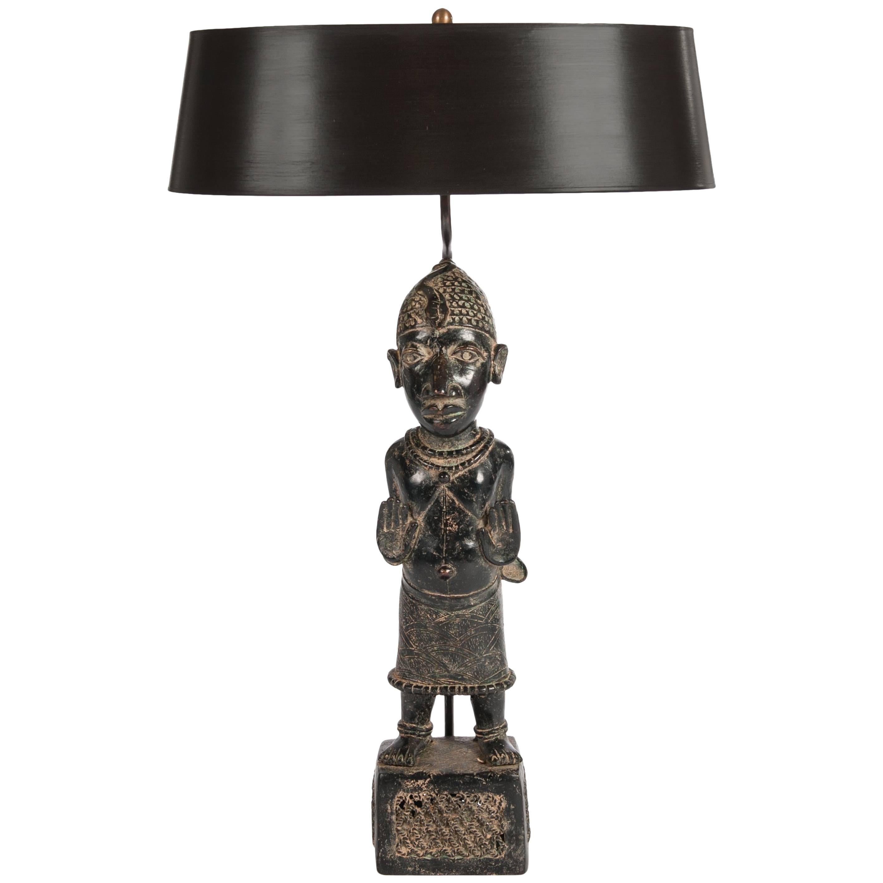Mid-Century Black Tribal African Table Lamp Purpose Built Construction and Shade