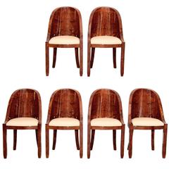 Set of Six French Art Deco Dining Chairs in Tuja Burl Wood, Re-Lacquered