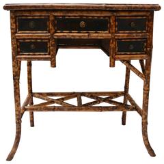 Antique 19th Century English Tortoise Bamboo, Lacquer and Leather Desk
