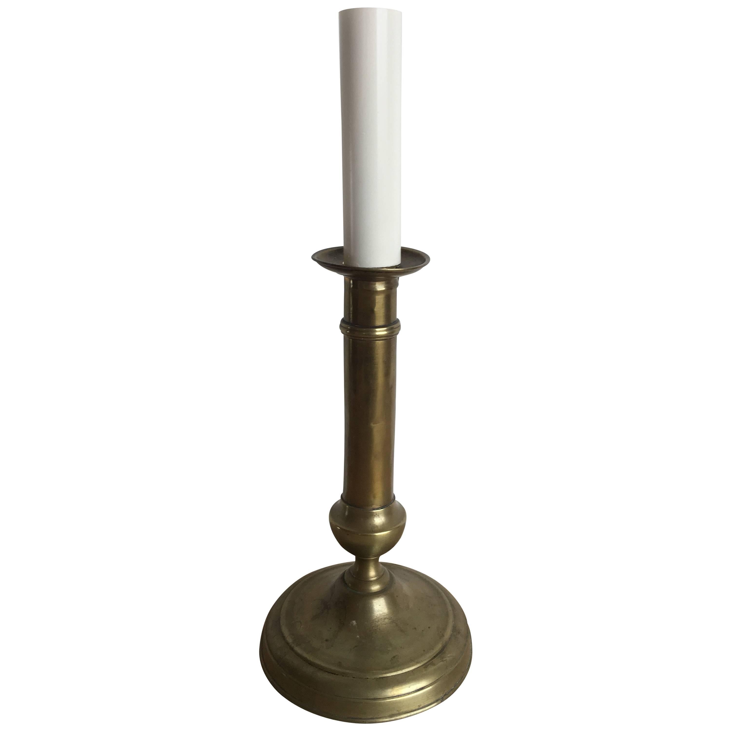 19th Century Brass Candlestick Lamp