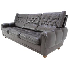 Sofá checo de cuero marrón, años 70